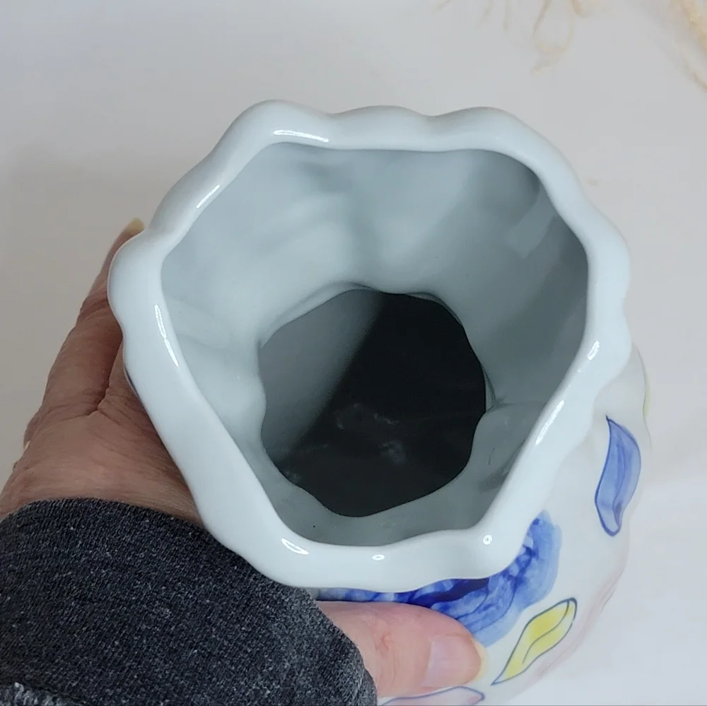 Boutique Hand Painted Clay Motif Ceramic Floral Vase Yellow blue green